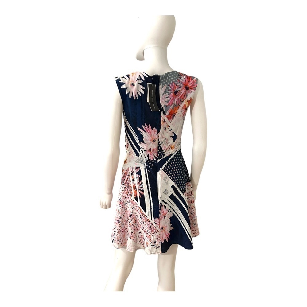 French Connection Skater Dress 6 Navy Blue Pink Daisy Floral Lined Sleeveless - Picture 3 of 4